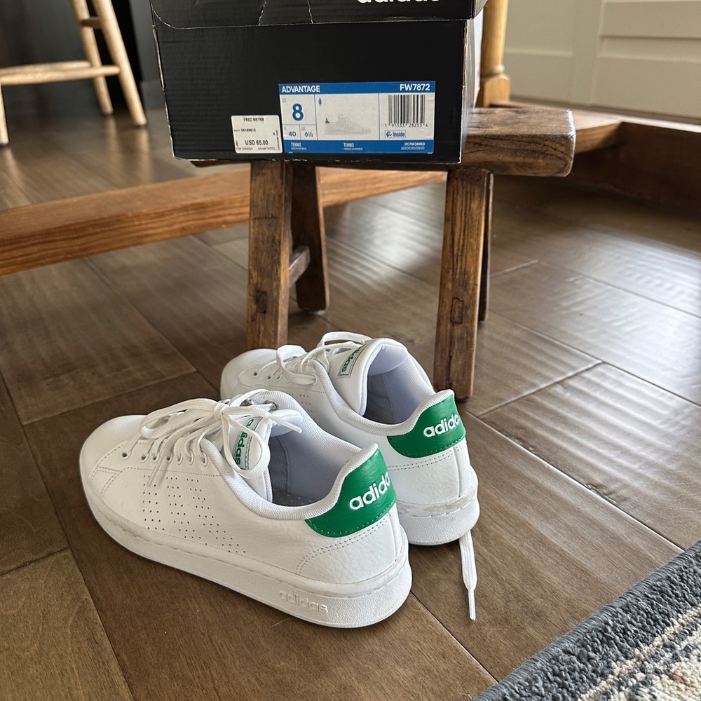 Adidas White and Green Stan Smith Sneakers